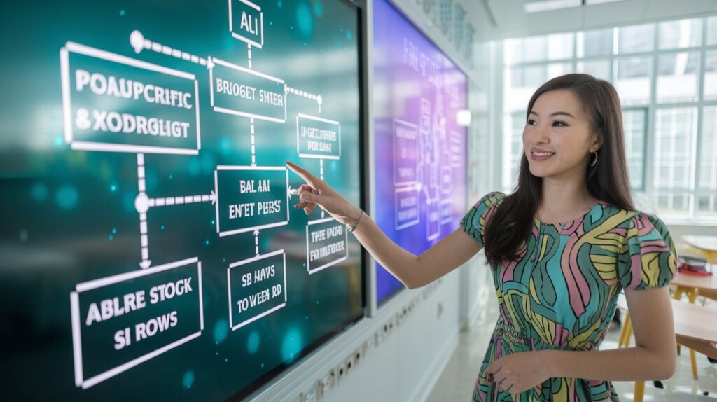 A teacher showing AI techniques to tech beginners.